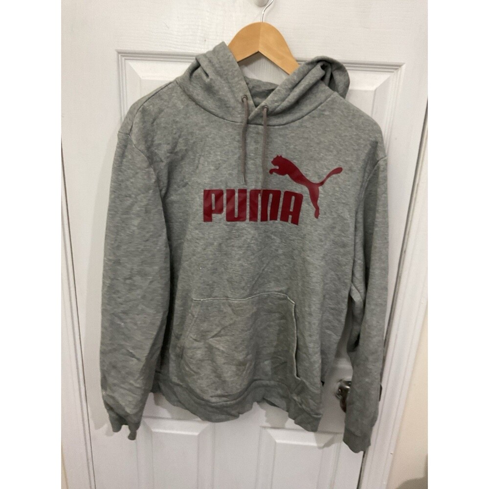 Puma Men’s Hoodie Gray Pullover Size MediumLong Sleeve Gray Logo Sweatshirt Y2K